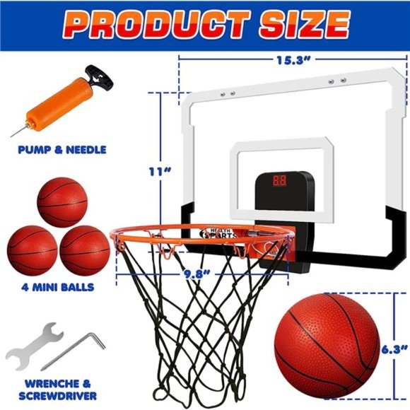Indoor Mini Basketball Hoop with Electronic Scoreboard -Over The Door Basketball - Picture 5 of 7